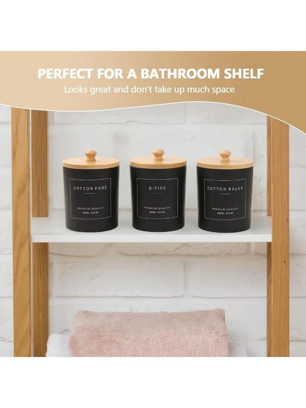 3 Pack Bathroom Organizer Set - Glass Jars with Lids, Cotton Pad & Floss Holder
